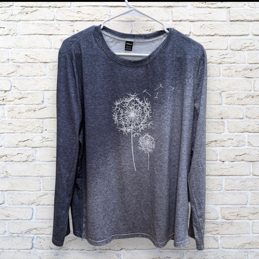 Grayish Blue Long Sleeve Dandelion Print Top Size XL 12